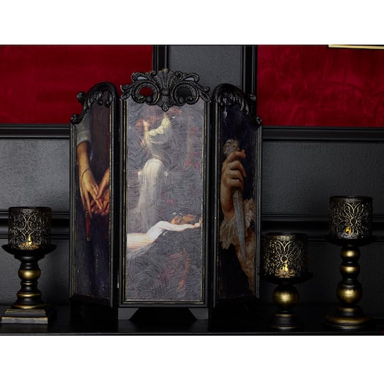 7" Gold-Brushed Black Filigree Metal Tealight Candle Holder by Ashland®